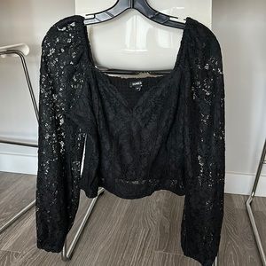 Express Black Lace Long Sleeve Cropped Length Top